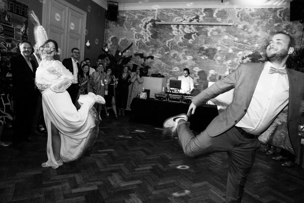 Bride and groom dancing at a wedding reception with DJ Mathix